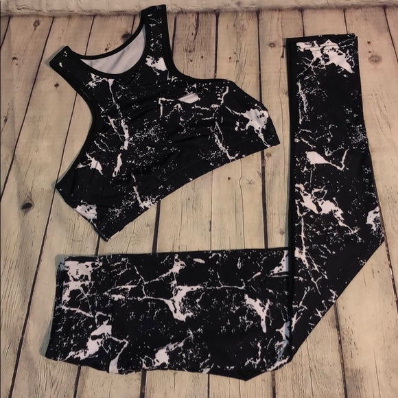 Unlisted Pants & Jumpsuits Marbled Black White Workout Set Poshmark